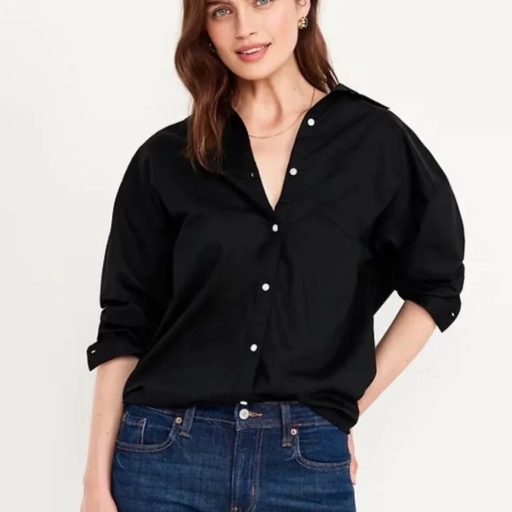 Old Navy Black Oversized Button Down "Boyfriend Shirt" Size XL